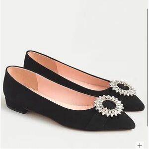 J.Crew Pointed-toe flats in suede with crystal buckle detail Size 8 NWOB
